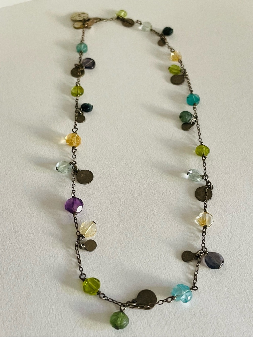 Handmade sterling silver and colorful crystal charm necklace